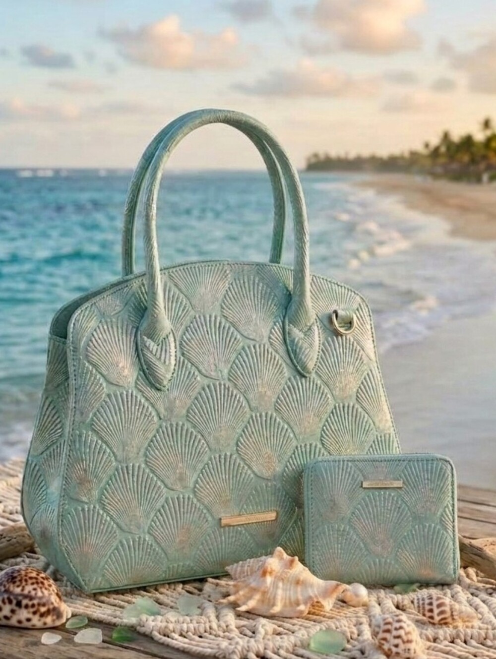 Brahmin Waterfall Seashell Rosetta Satchel & Jane Wallet Set - NWT - Picture 12 of 12